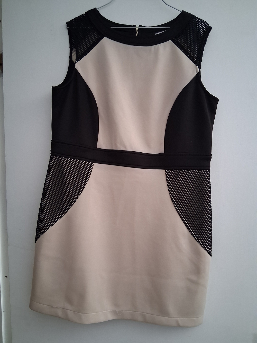 Colorblock Mesh Mini Dress in Black and Cream